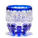 Crystal Glass Sake Cup  Blue Chrysanthemum