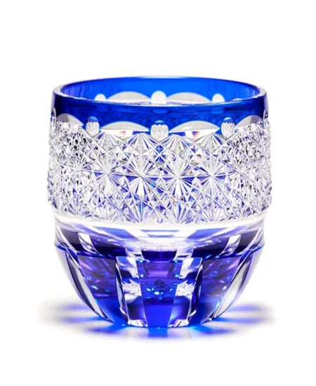 Crystal Glass Sake Cup  Blue Chrysanthemum