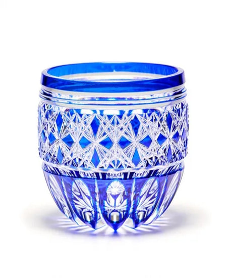 Crystal Glass Sake Cup Blue Leaf