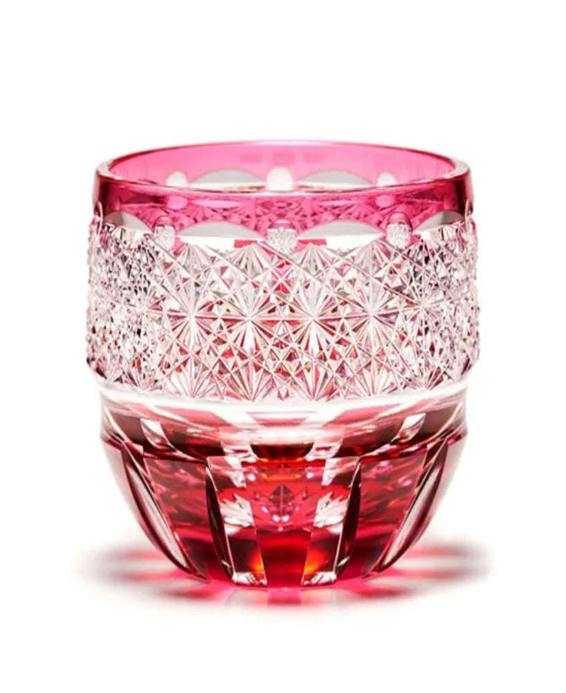 Crystal Glass Sake Cup  Gold Red Chrysanthemum