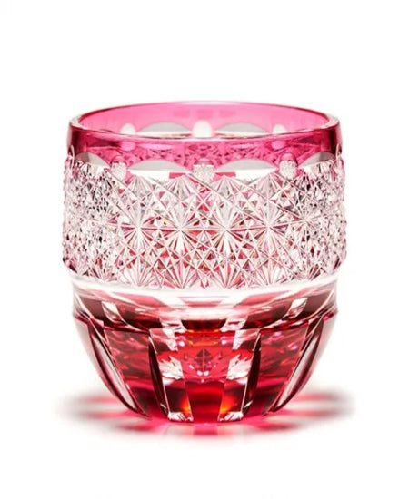 Crystal Glass Sake Cup  Gold Red Chrysanthemum