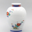 Flower vase dyed brocade chrysanthemum and bird design with colorful floral patterns and paulownia wood box packaging.