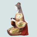 Hakata Doll Tea ceremony by Susumu Ueki featuring a seated figure in traditional kimono, height 23cm.
