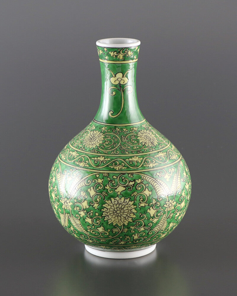 Yellow-green helmet arabesque (large) vase
