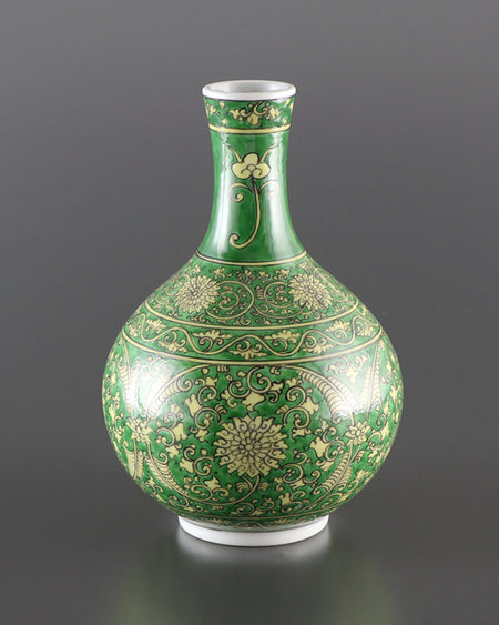 Yellow-green helmet arabesque (large) vase