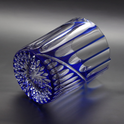 Hayate Rock glass features asymmetric Kamaboko carving in blue crystal glass with elegant diagonal line design.
