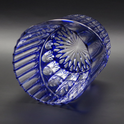 Hayate Rock glass showcasing blue crystal with Kamaboko carving and asymmetrical diagonal upward design.