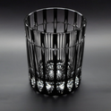 Cross Rock glass with stylish cross cuts reflecting a bright pattern, made from black crystal glass, 200ml capacity.